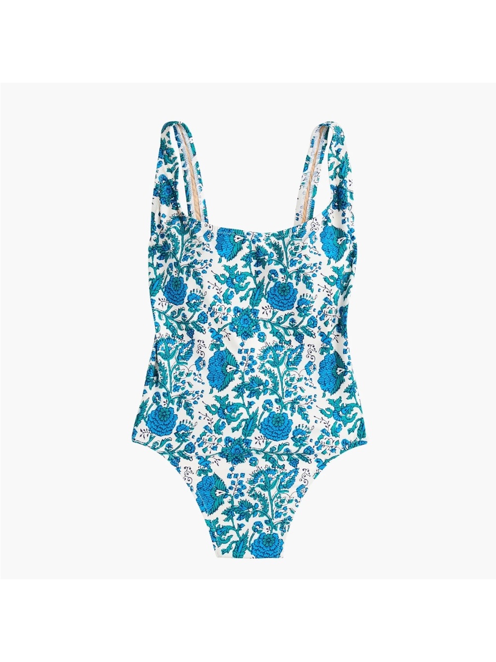 J. Crew White One-Piece Swimsuit with Blue Floral Print